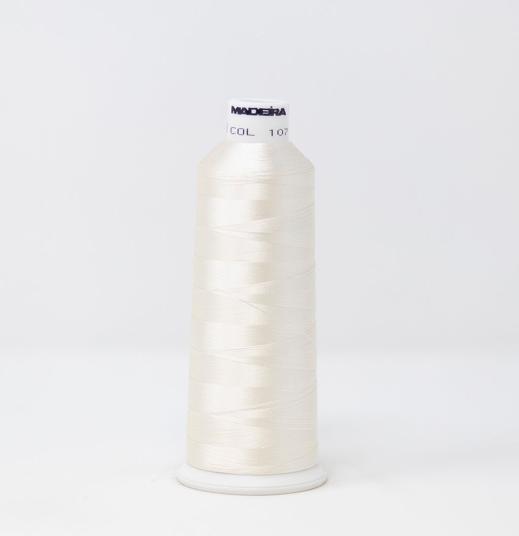 #910-1071 5,500 yard cone of #40 weight Baby's Breath White Rayon machine embroidery thread.